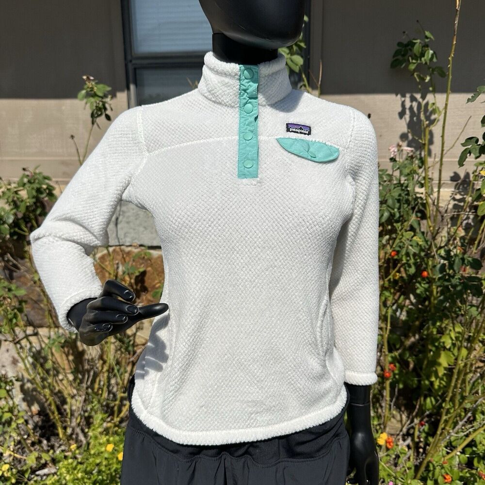 Patagonia Re Tool Snap T Fleece Pullover Girls Size Medium White‎ Green Outdoor